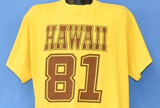 vintage 80s HAWAII 81 YELLOW 1981 JERSEY COTTON 2 SIDED TRAVEL t shirt XL