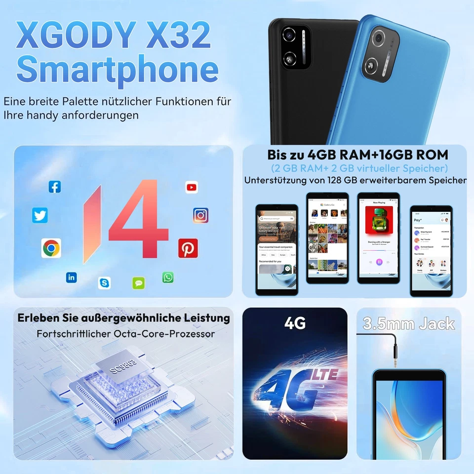 2025 NEU Android14 4G Handy Dual SIM Smartphone Ohne Vertrag Octa Core Handys DE - Bild 2 von 4