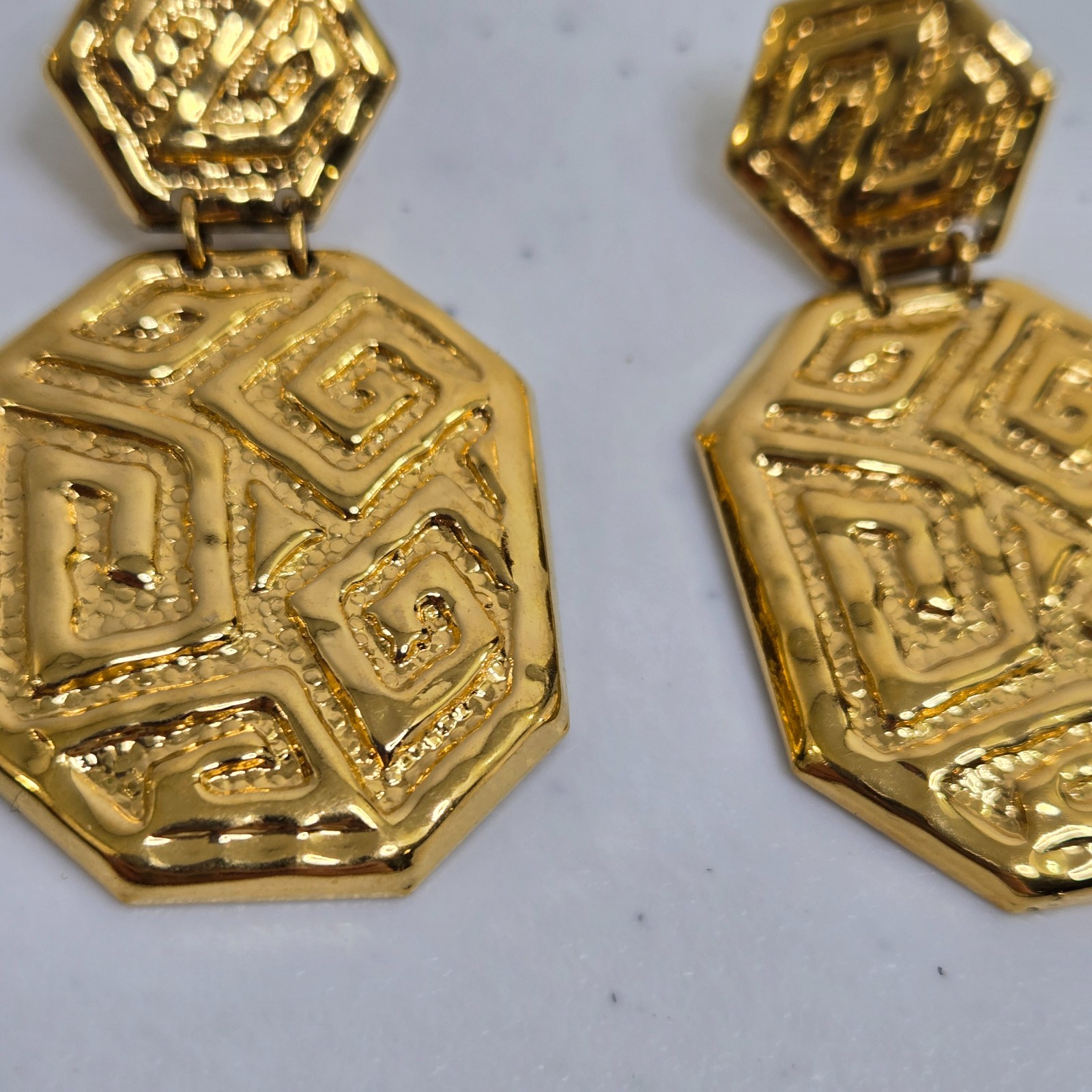 Gold Abstract Swirl Pattern Statement Clip On Ear… - image 3