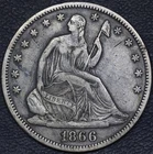 1866 Seated Liberty Silver Half Dollar - XF/EF Extra Fine #450