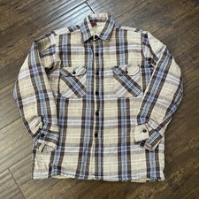Vintage Frostproof Plaid Flannel Shirt Mens Medium Beige Button Down 70s 60s