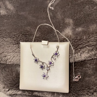 Authentic PANDORA FORGET ME NOT  Purple FLOWERS Necklace 590519ACZ-45