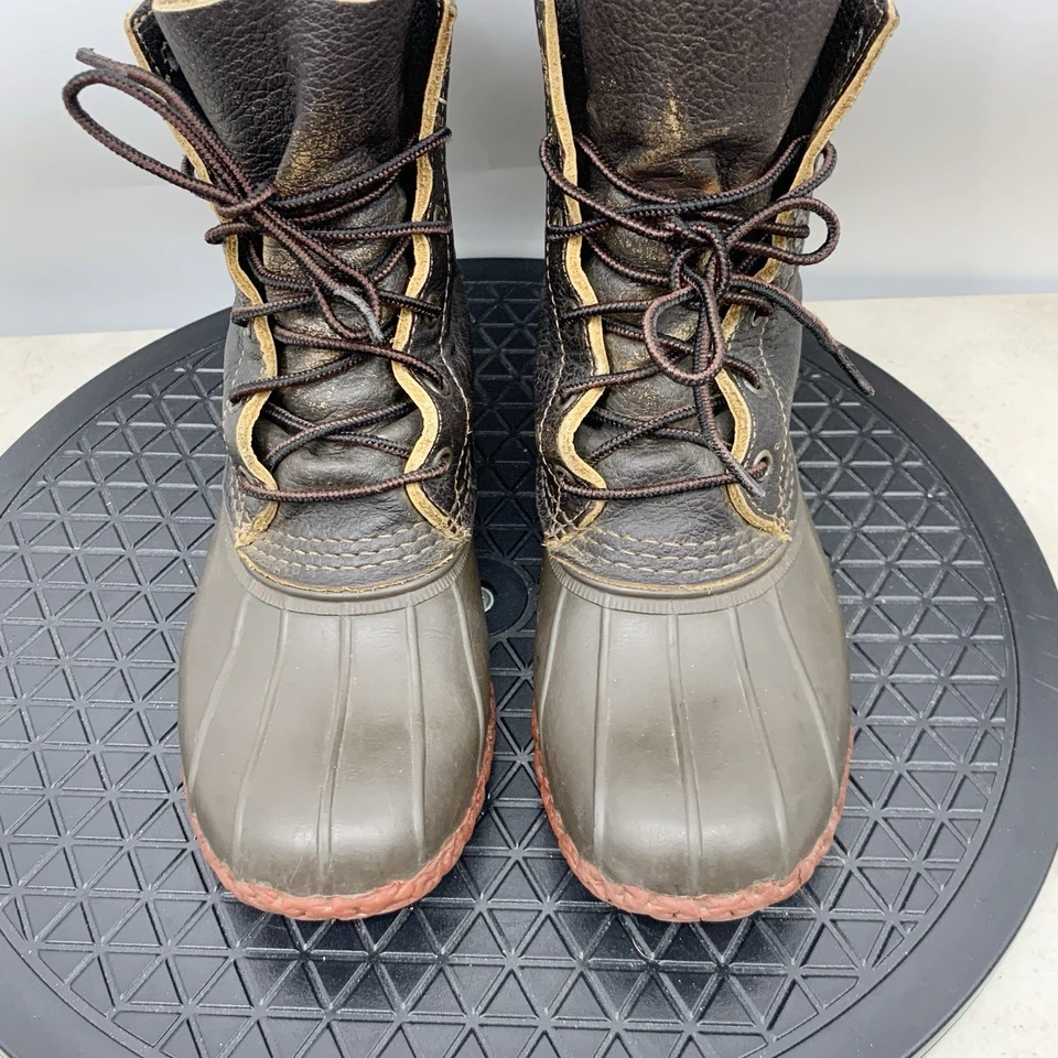 LL Bean Duck Botas Mujer Talla 7 Zapatos Marrón Cuero Bisonte Rojo Goma 8" Medio Foto 4 de 4
