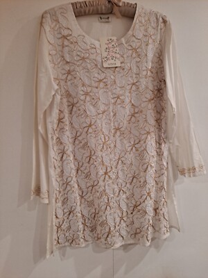 VIVA Embroidered Boho Cream Goldish Tunic XL NWT ''Rare''