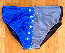 Pro Wrestling Trunks Blue & Gray W. Center Stripe & Black Back Sz. 34-36 Medium