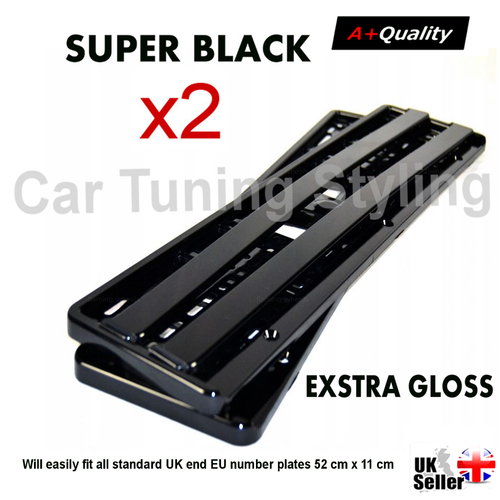 2 X Black Chrome Super Gloss Car Number Plate Surround Holder for