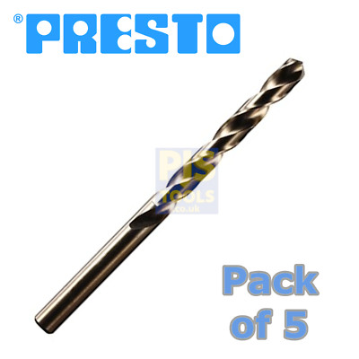 5 x Presto 01111 HSCO Kobalt P2 Bronze Finish Jobber Bohrer Edelstahl Hartmetall