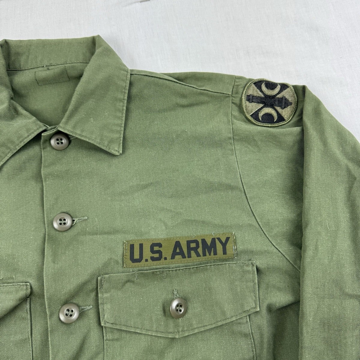 Vintage 1960s Army Shirt Adult Medium Green Military US Army