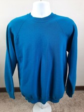 Vintage 90s Blue Blank Raglan Sleeve 50/50 SWEATSHIRT Large Vtg
