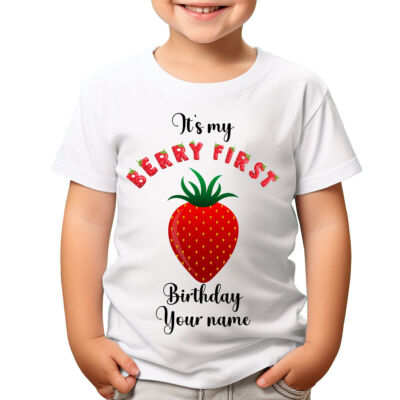 Personalisiert Ihr Name Beere Erster Geburtstag Geschenk Jungen Mädchen Kinder T-Shirts #TA-23