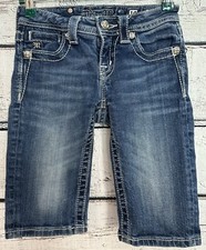 Girls Miss Me Bermuda Jean Shorts Size 10 Medium Wash Knee High Bedazzled