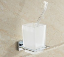 Wall Mounted Bathroom Dull Polish Cups Toothbrush Tumbler Holder Chrome Alloy