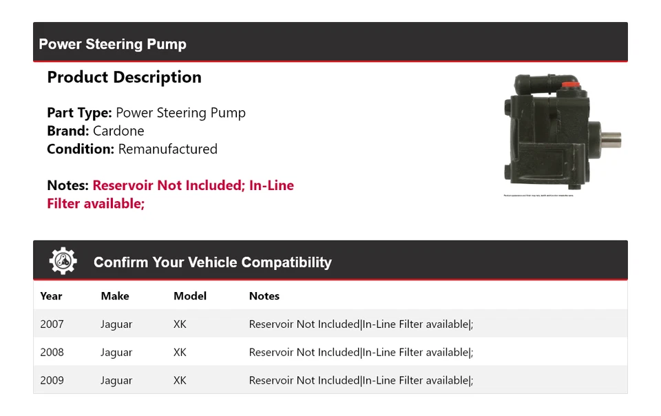 For 2007-2009 Jaguar XK Power Steering Pump Cardone 2008 - Image 2 of 4