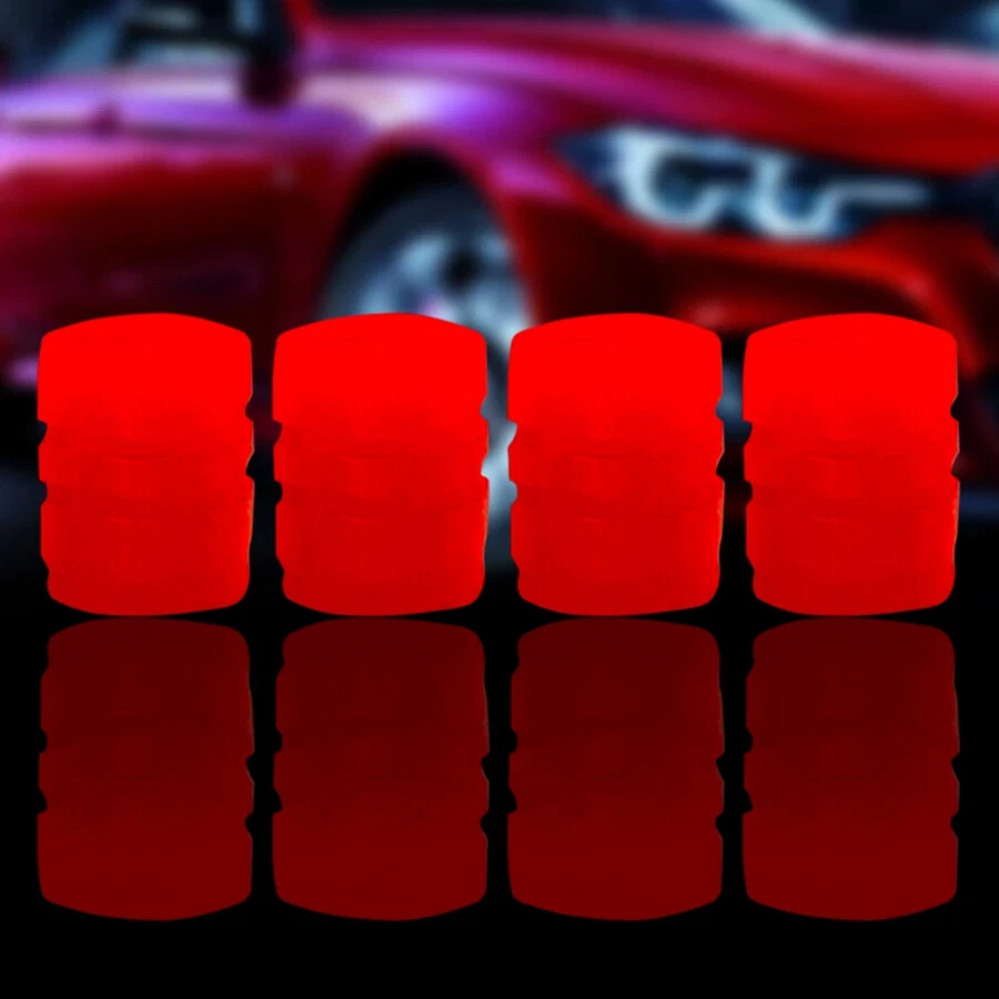 4 tapas de vástago de válvula de neumático de rueda de coche rojo brillante nocturno cubierta de válvula luminosa Foto 2 de 4