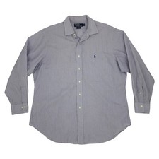 Ralph Lauren Polo Shirt Mens 17 1/2 Purple Philip Long Sleeve Striped Cotton