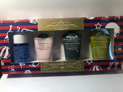 Origins Prep & Mask 4 Pc Travel Set Primer Rose Clay Charcoal Overnight Mask