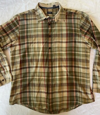 Vintage Mens The Arrow Company Green Plaid L/S Cotton Blend Shirt Large EUC