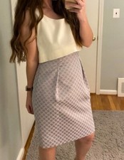 Erin Fetherston Dress Size 6 Cocktail Tank Midi Floral Overlay Dainty White Blue