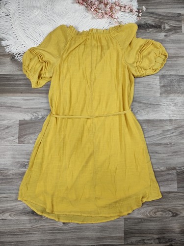 Mlle Gabrielle 1X Peasant Mini Dress Boho Ruffled Bright Mustard Yellow Dress - Picture 11 of 14