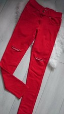 HIGH WAIST RED WOMEN RIPPED KNEE CUT JEGGINGS LEGGINGS SIZE 8 EUR 36 USED ONCE