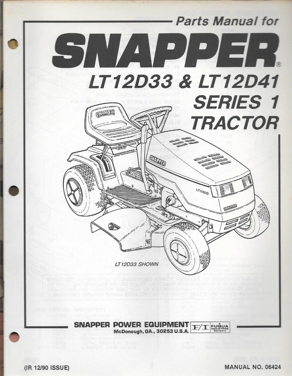 SNAPPER LAWN TRACTOR MOWER ATTACHMENTS LT12D33 LT12D41 Series 1 Parts Manual