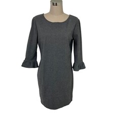 Sailor-Sailor Gray Knit Dockside Dress 3/4 Sleeve Ruffle Cuff US Made S $194