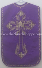 Violet Roman Chasuble Fiddleback Vestment and  mass set IHS embroidery NEW