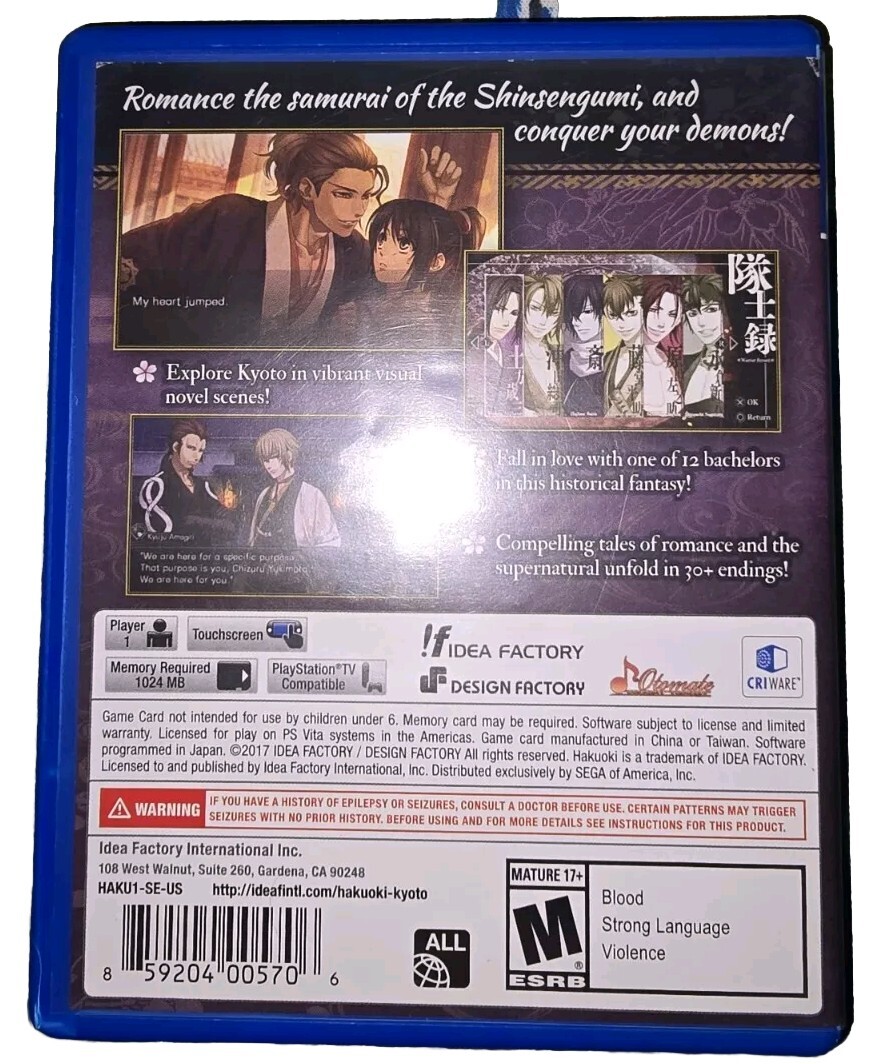 Hakuoki: Kyoto Winds (Sony PlayStation Vita / PS Vita) Authentic