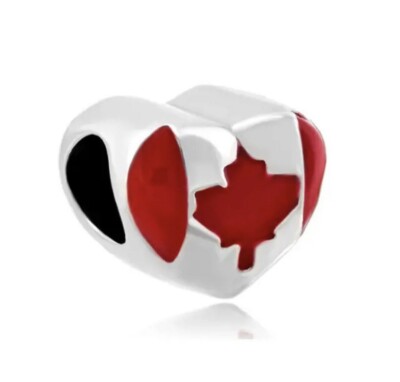 Canada Charm, S295 Silver Stamped, Maple Leaf Charm for Bracelet, Canada Jewelry