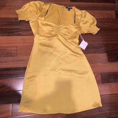mustard yellow dress forever 21 Forever 21 Dress Ladies Small Mustard Yellow Satin Puff Sleeves Peasant Mini