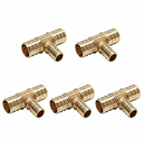 EFIELD 5 PCS 3/4" x 3/4" x 1/2" PEX TEE BRASS BARB CRIMP FITTINGS , LEAD FREE