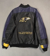 Baltimore Ravens G-III Carl Banks Vtg Leather NFL Sports Bomber Jacket Coat -L
