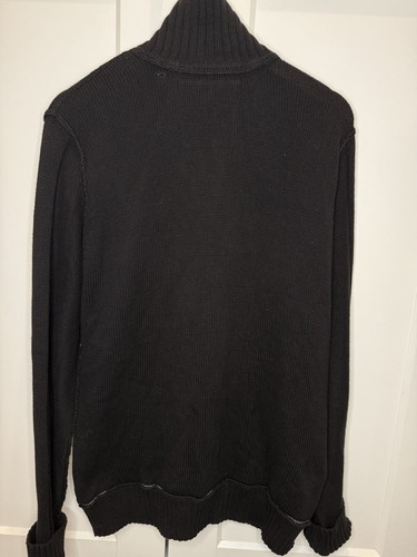 Guess Black Cardigan Jacket Mens XL Hooded Zip Up Jumper Chunky Knit Cotton - Picture 11 of 16