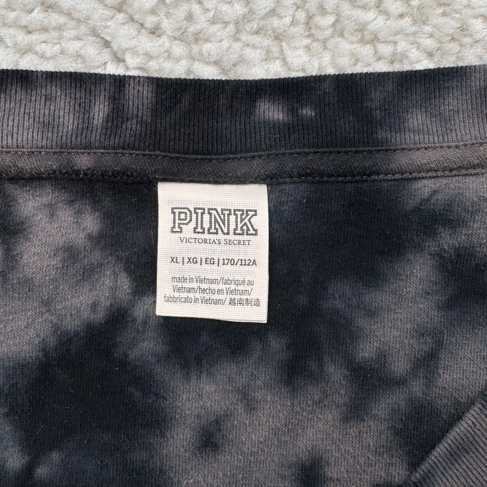 victoria-secret-vs pink terry cloth v neck tie dye gray sweatshirt