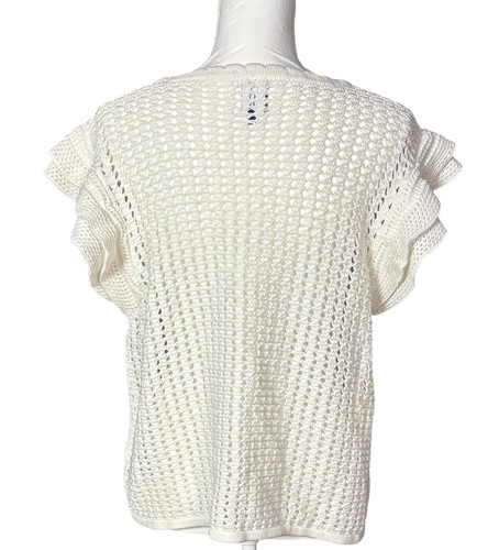 Gap Crochet Sweater Size Extra Large White Ruffles Preppy School Girl Neutral - Picture 2 of 7