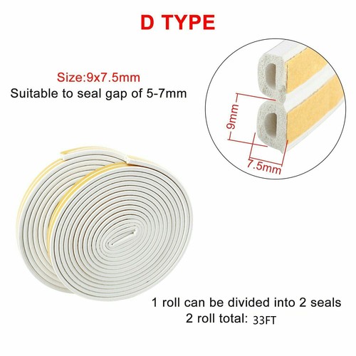 33ft Soundproof Weather Stripping Door Kit Self-Adhesive Rubber Door Seal Strip - Picture 5 of 13