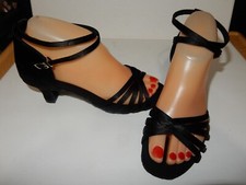 NWOB Black Satin Ankle Strap Latin Ballroom Dance Heels - 7.5 Euro 38