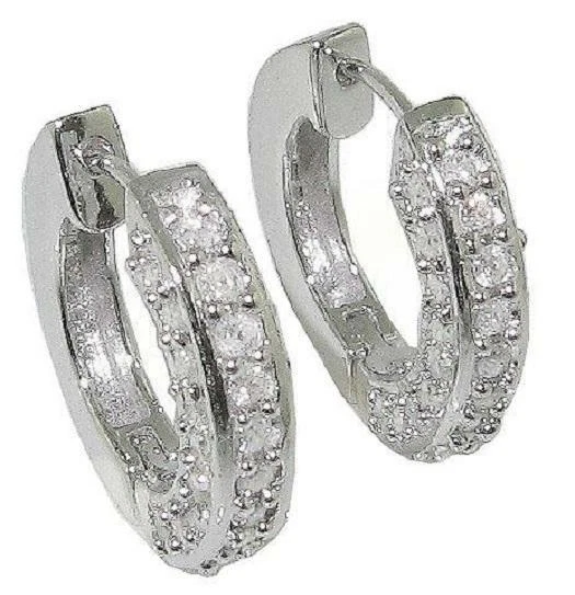 Hoops Earrings Natural Diamond SI1 G 0.90 Ct 14k White Gold Appraisal 0.80 Inch - Image 2 of 4
