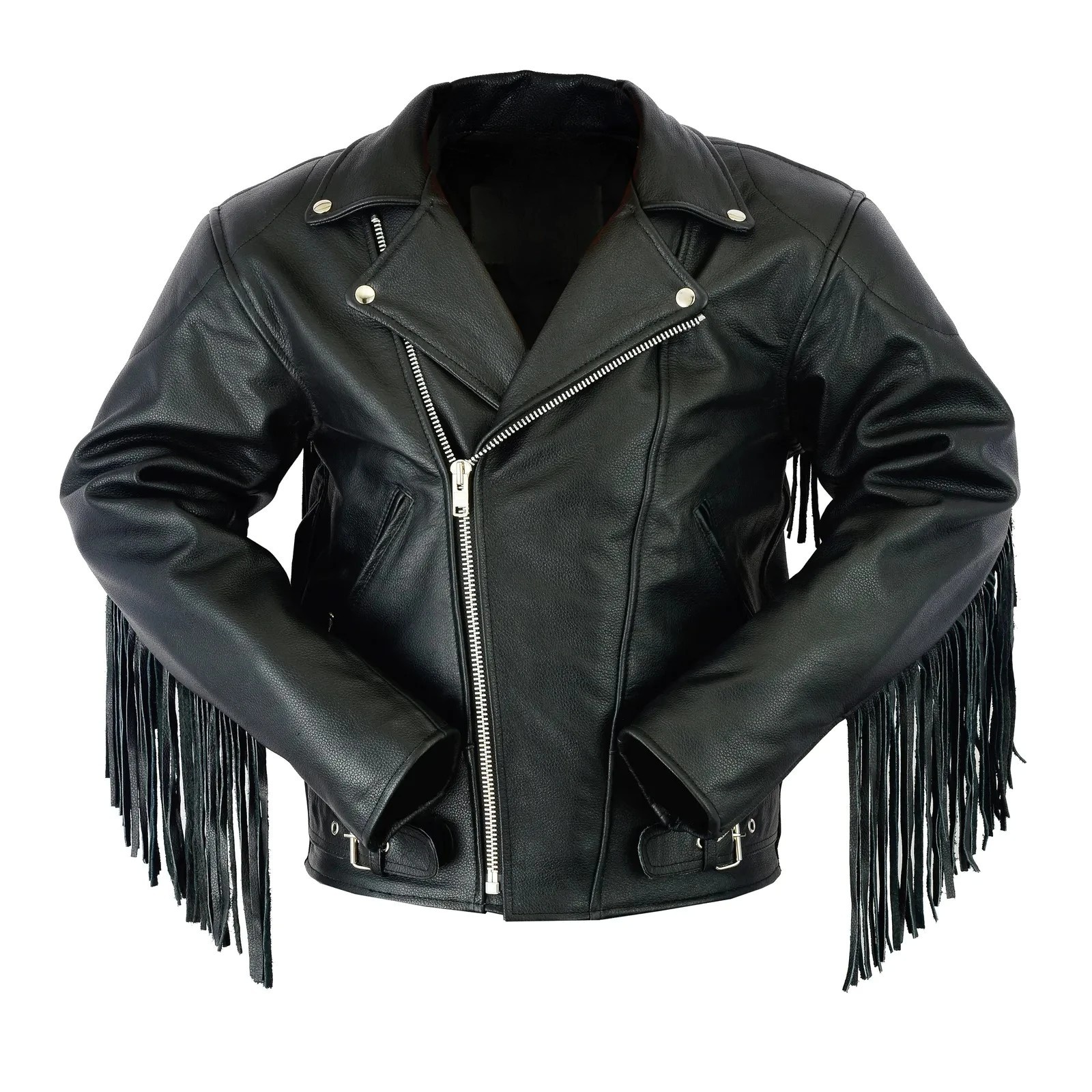 Chaqueta de Cuero con Flecos Estilo Occidental - Vintage Rock Biker Vaquero Retro