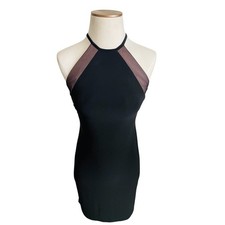 Morgan & Co Womens Black Halter Mesh Open Back Bodycon Cocktail Dress Size 3/4