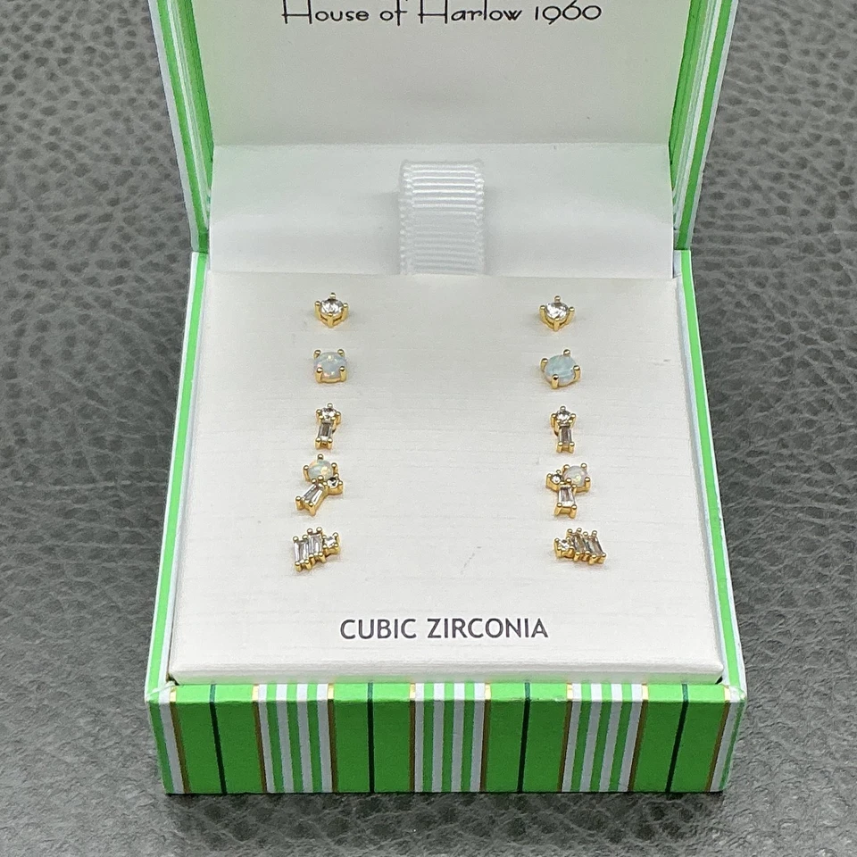 House of Harlow 1960 Conjunto de Brincos Femininos de Zircônia Cúbica 6 Pares Caixa de Presente - Imagem 4 de 4