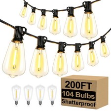 Brightever Outdoor String Lights 200FT 200FT, Black Wire Warm White