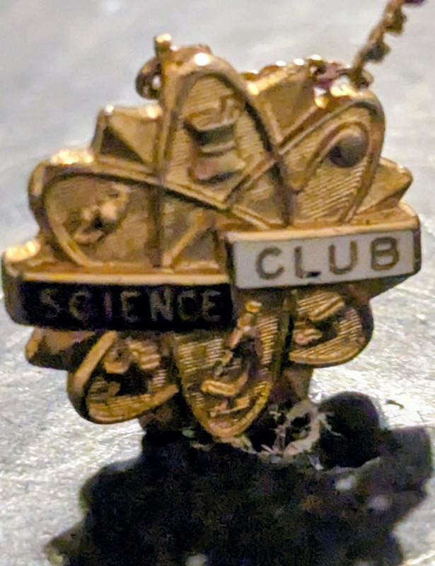 Science Club Pinback Lapel Pin Tie Tack w/ Chain Dangle - Clubs & Memberships