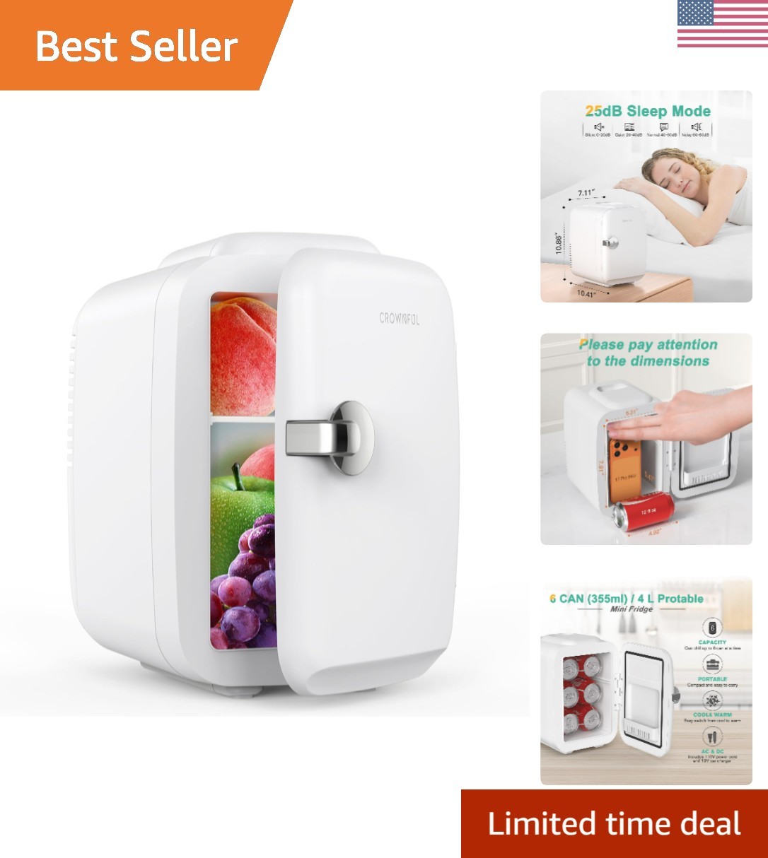 Mini Fridge, 4 Liter/6 Can Portable Cooler and Warmer Personal Refrigerator f...