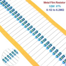 100pcs 0.5W 1/2W Metal Film Resistor 0.1 Ohm to 6.2M Ohm 1% Tolerance