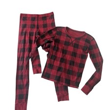 Pact Kids Size 7/8 Pajama Set Cotton Buffalo Plaid Red Black Long Sleeve Pants