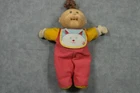 Vintage Hasbro Cabbage Patch Doll 15" Soft Body Brown Hair Red Overalls Bib Toy