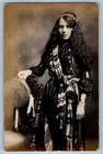 c1910's Gypsy Pretty Woman Curly Long Hair Studio RPPC Photo Antique Postcard