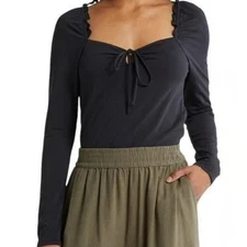 Melrose & Market Shirt Womens Large Black Long Sleeve Tee Top Stretch NWT