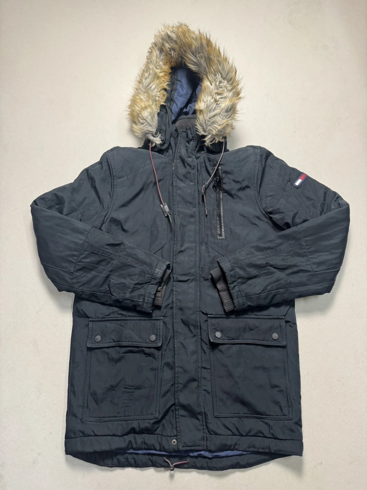 Dark Navy Blue Tommy Hilfiger Denim Fur Parka Coat| Size: Medium
